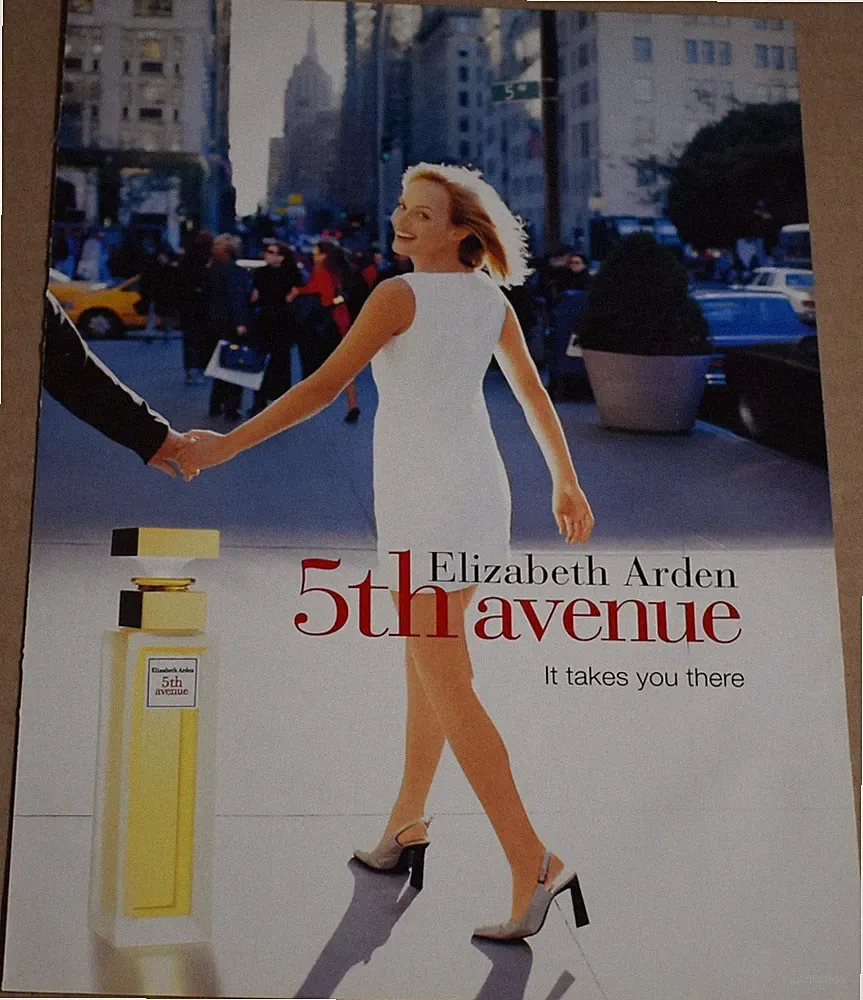 1998 Print Ad Blonde Pinup Elizabeth Arden 5th Avenue Fragrance Heels legs art