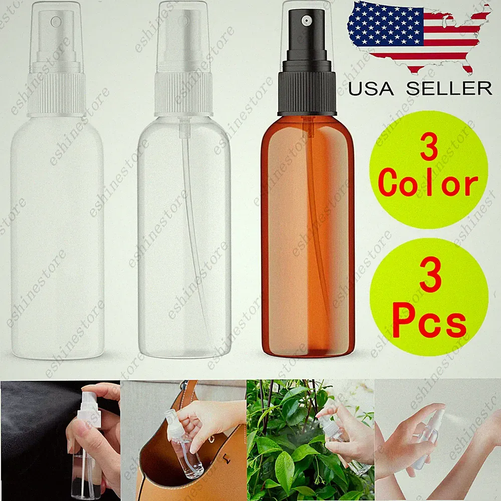 1oz - 3.4oz 3 Colors Water Mist Plastic Perfume Plant Hair Travel Spray Bottles