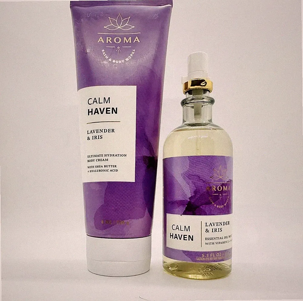 2-PCS BATH & BODY WORKS AROMA CALM HAVEN LAVENDER & IRIS BODY CREAM & OIL MIST