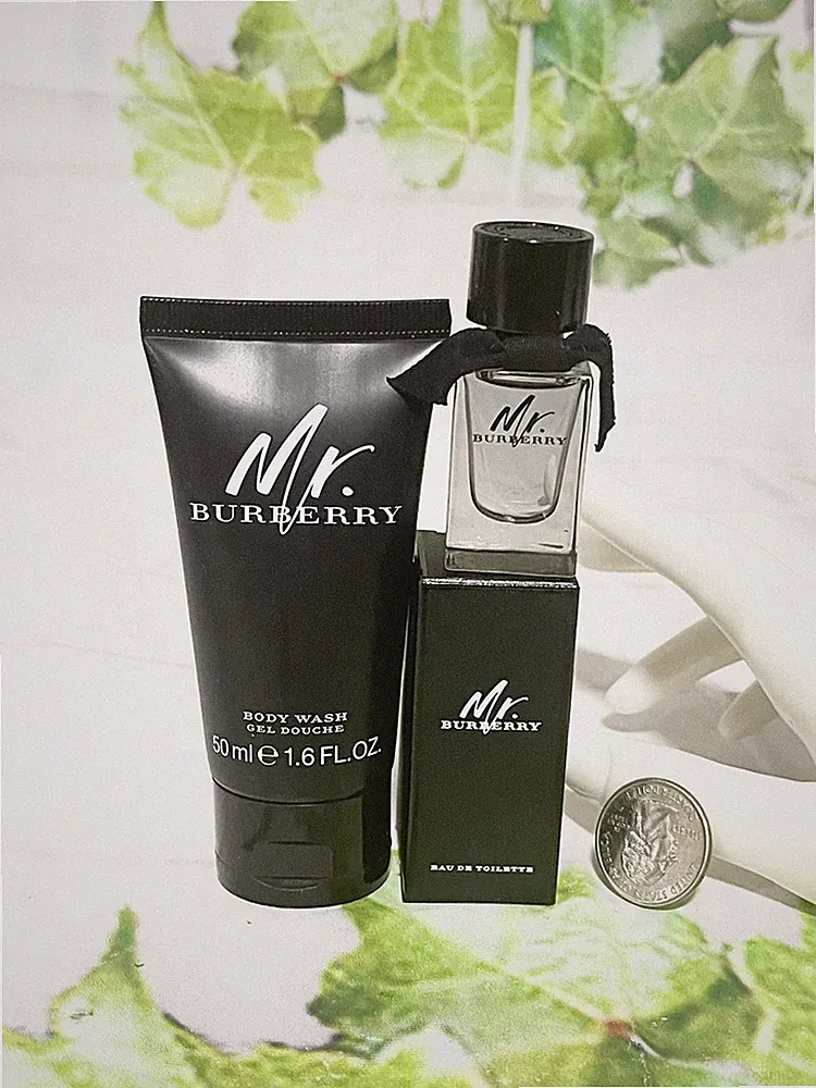 2 PCS SET Mr. Burberry 1.6 Fl Oz/50 ml BODY WASH & EDT MINI PERFUME