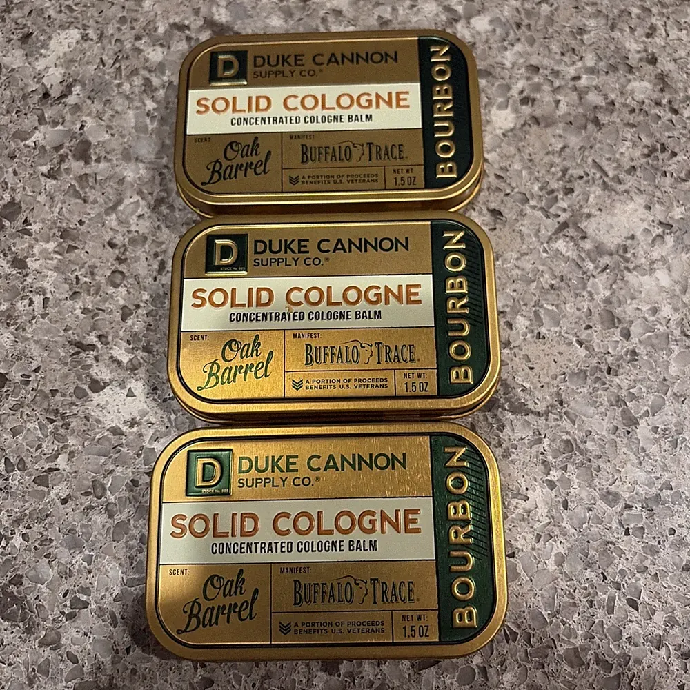 (3) Duke Cannon Solid Cologne – Bourbon Scent, Oak Barrel Balm, 1.5oz Travel Tin