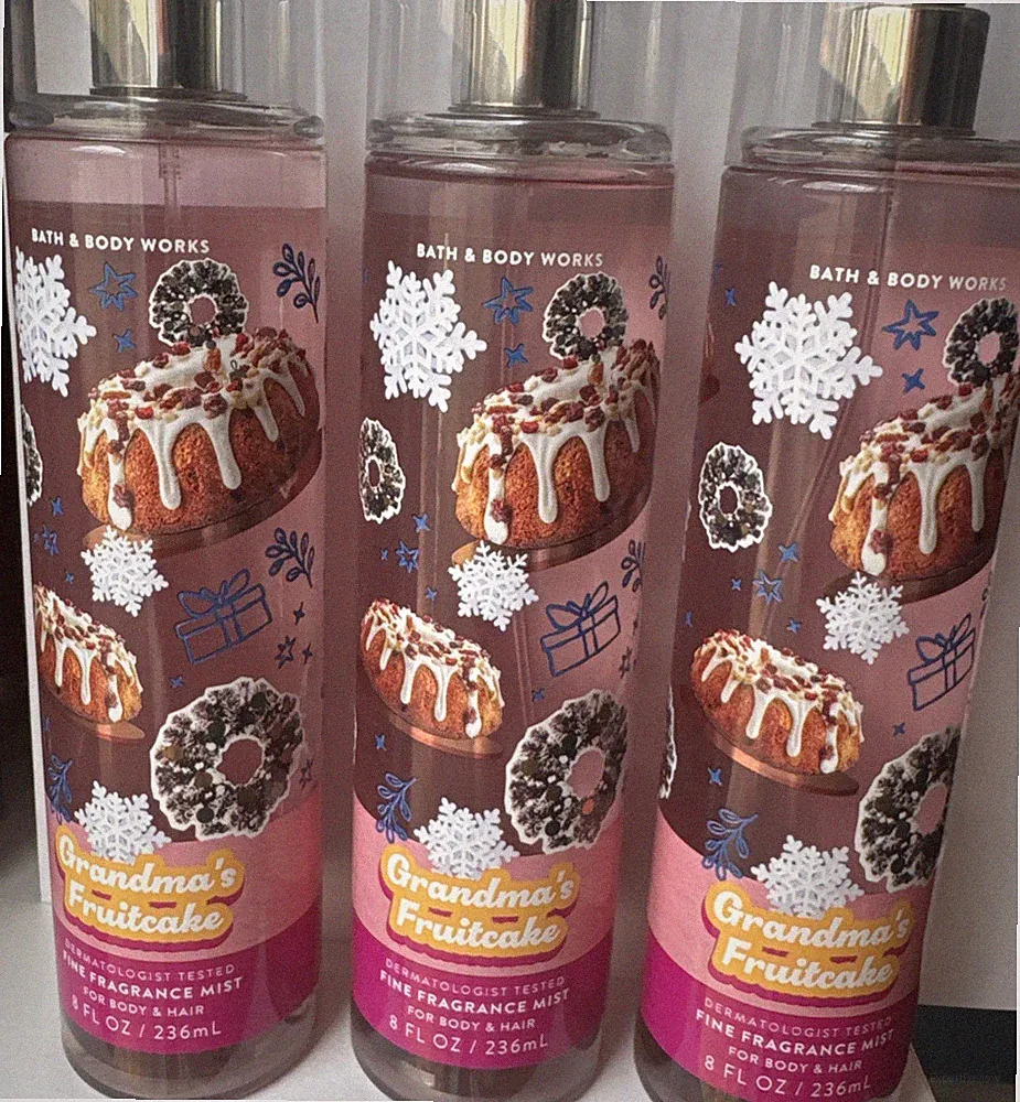 3 NEW BATH & BODY WORKS GRANDMA'S FRUITCAKE FINE FRAGRANCE MIST HAIR SPRAY 8 OZ