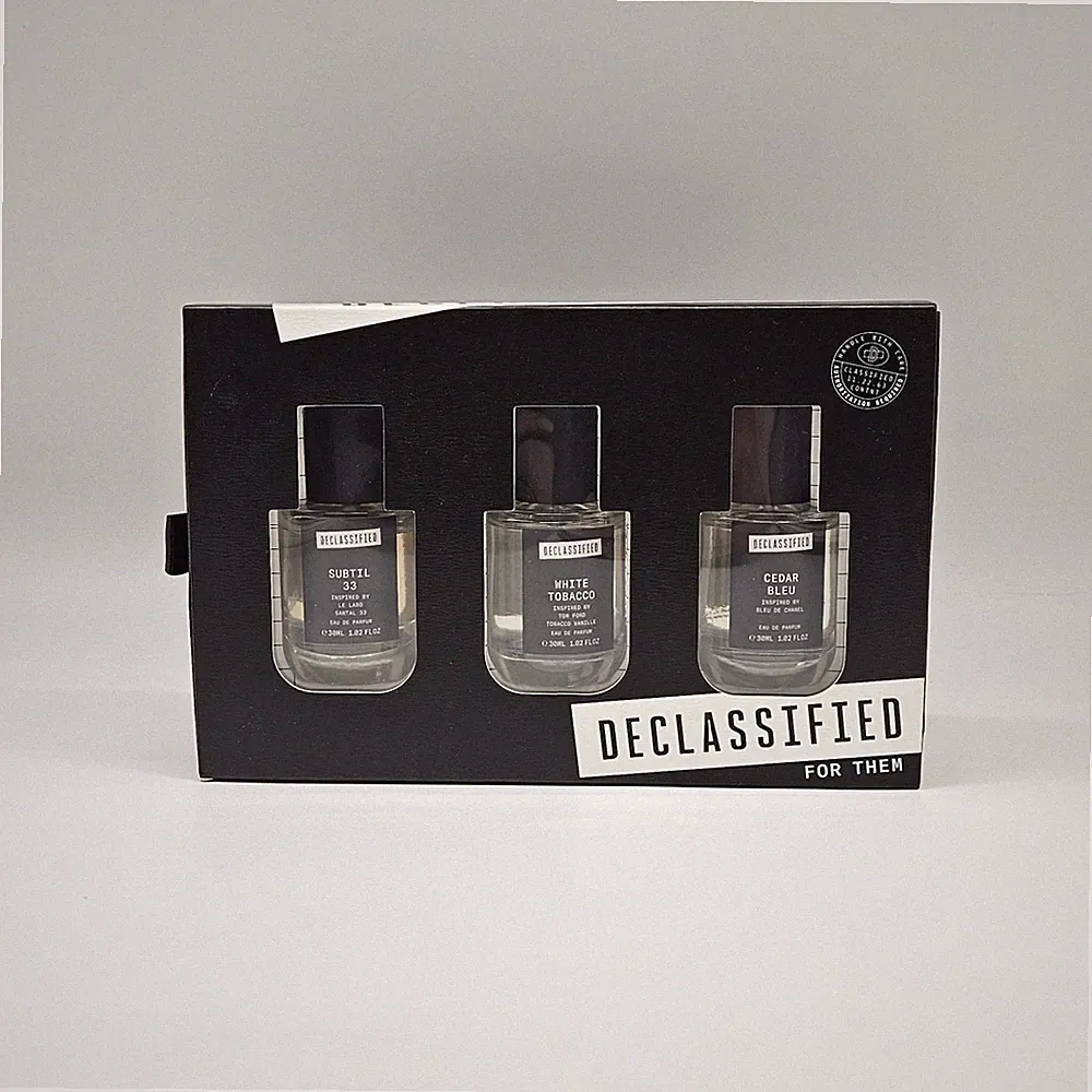 3 PC Declassified For Them Gift Set EDP Spray Subtil 33 White Tobacco Cedar Bleu