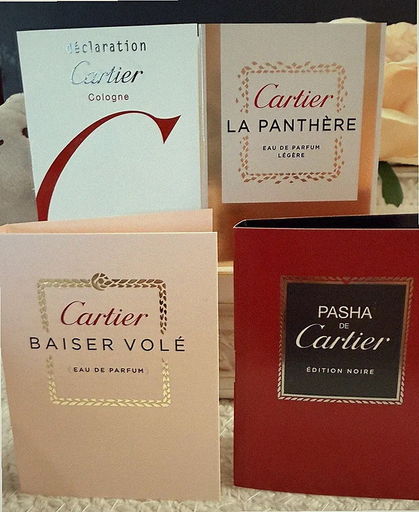 4 Cartier Perfume Sampler Baiser Vole + Lys Rose, Goutte de Rose, Pasha