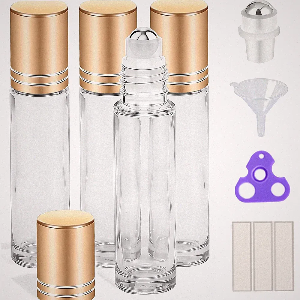 4 Pack, 10 ml Essential Oil Roller Bottles with Stainless Steel Roller Ball...
