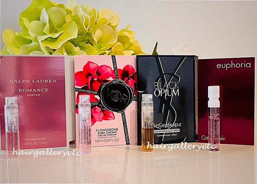 4 Women Designer Perfume Sample Vial Ralph Lauren Viktor & Rolf Flowerbomb YSL
