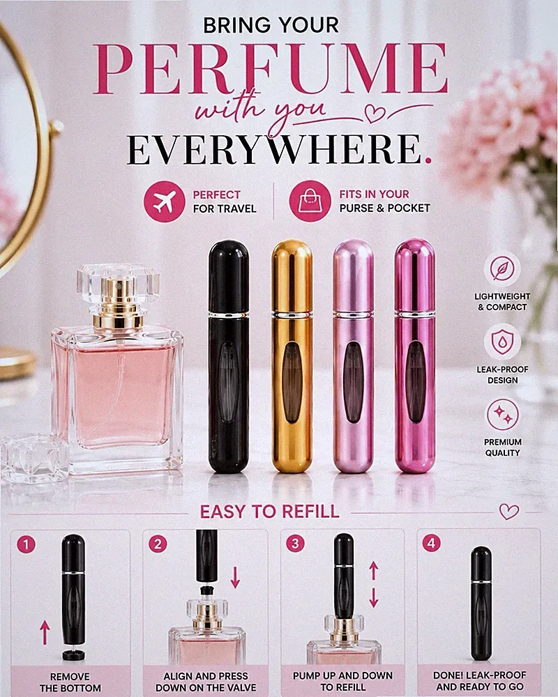 4Pcs 5ml Portable Perfume Atomizer Refillable Mini Travel Spray Bottle Set