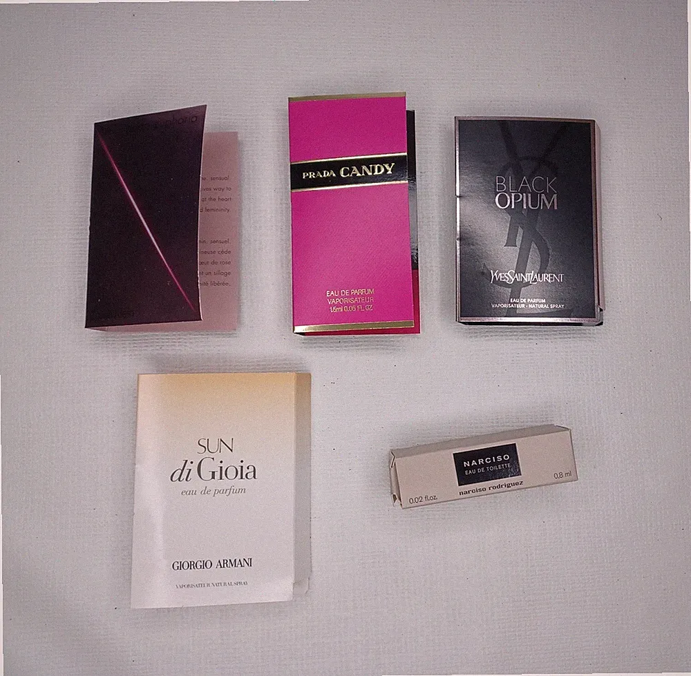 5 Sample Size Designer Perfume Samples Prada YSL Calvin Klein Armani Narciso