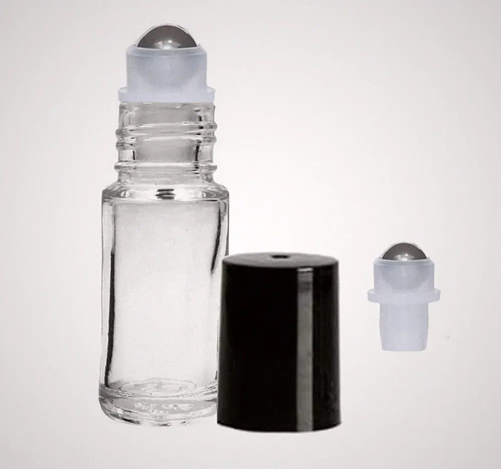 5ml Clear Glass Roll on Perfume Bottles 1/6 oz STEEL Roller ball Empty 6 pack
