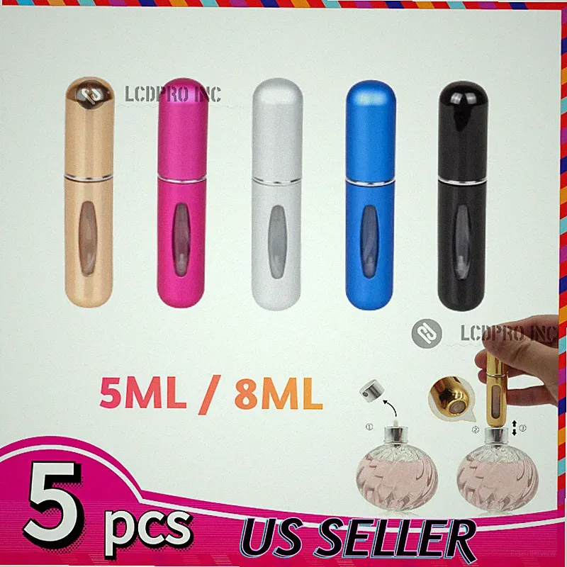 5PCS Refillable Travel Portable Perfume Atomizer Bottle Spray Pump Case 5ML/8ML