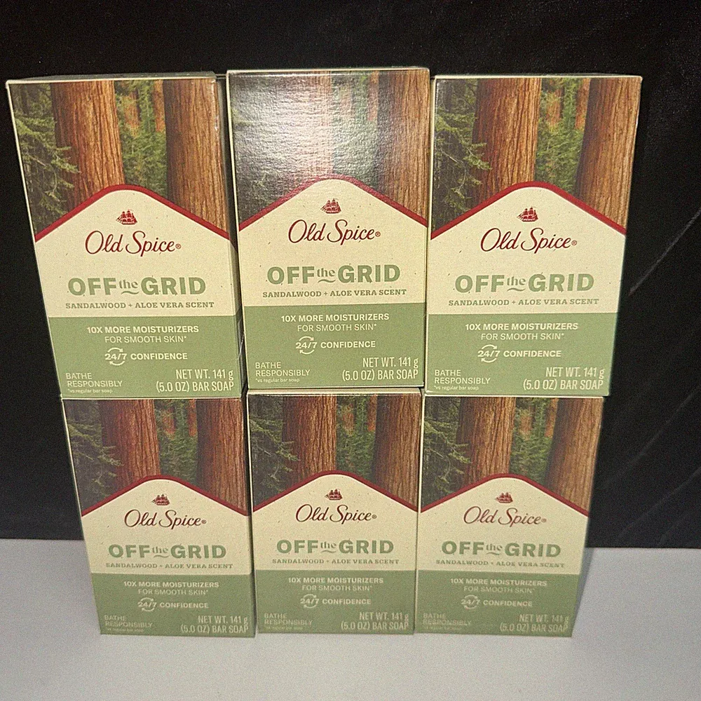 6 Old Spice OFF THE GRID Sandalwood + Aloe Vera Scent Bar Soap 5 oz. ea