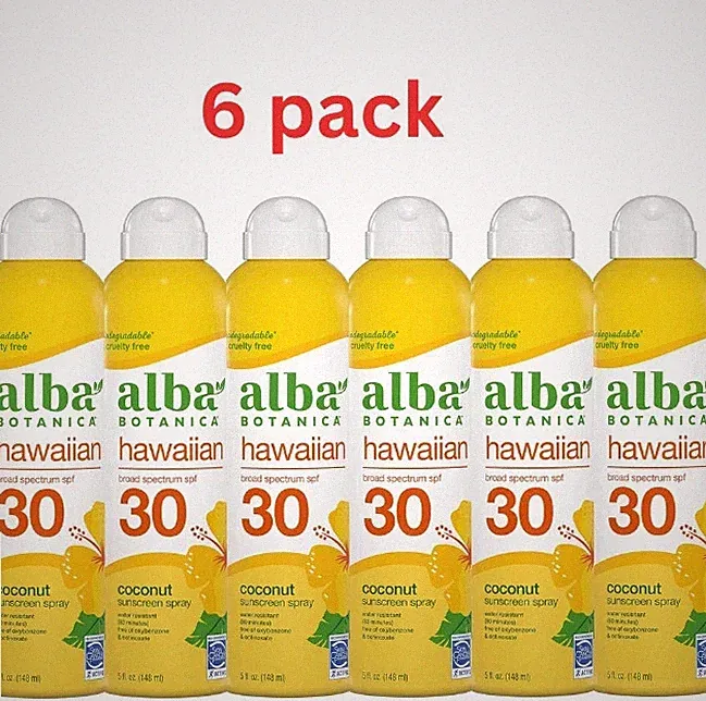 6 PACK Alba Botanica Hawaiian Coconut Sunscreen Spray SPF 30 6 oz exp 11/26
