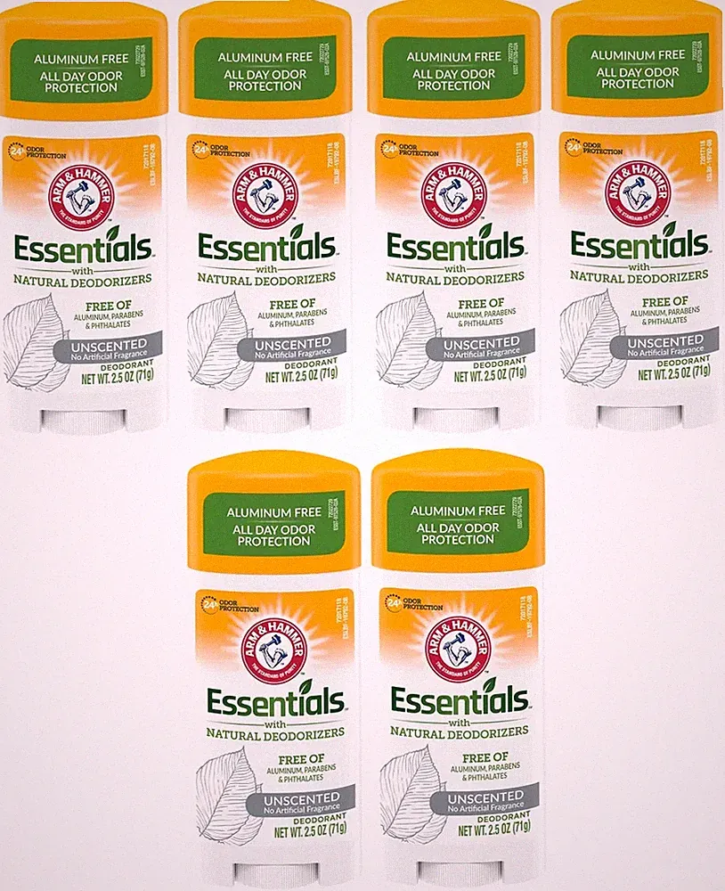 6 Packs , Arm & Hammer Essentials Unscented Deodorant 2.5 oz