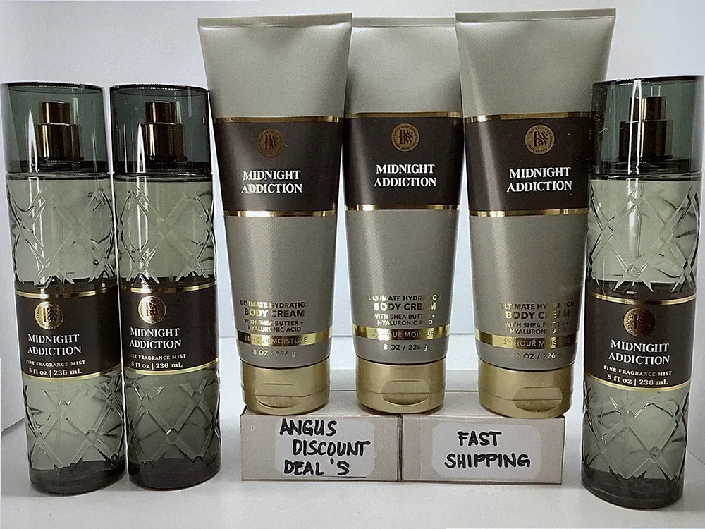 6PCS MIDNIGHT ADDICTION Bath & Body Works Fine Fragrance MIST & Body CREAM,8oz