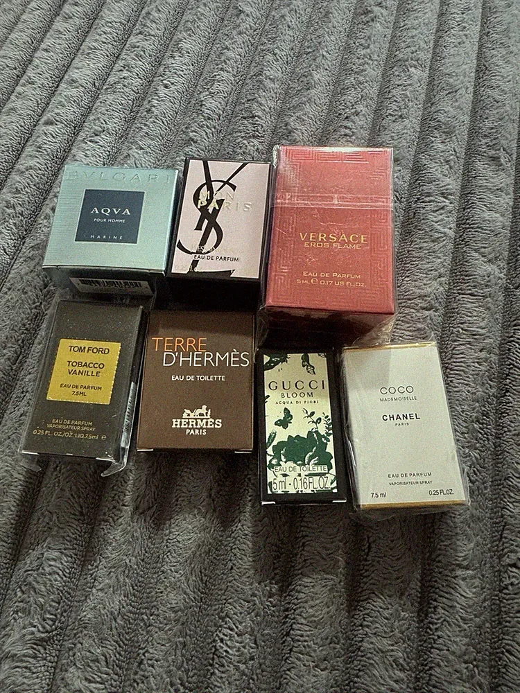 7 Pc Mini Designer Fragrance Versace YSL Bvlgari Tom Ford Hermes Gucci Chanel