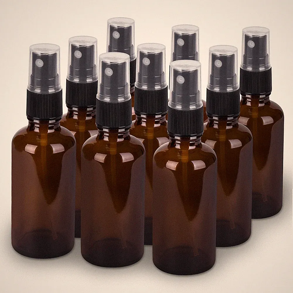 9Pack 2oz Amber Glass Fine Mist Spray Bottles for Essential Oils
