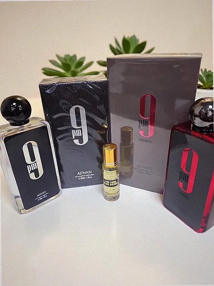 Afnan 9PM + 9PM Rebel 2PC Perfume Bundle 100ml Each + Free Oil Gift Set