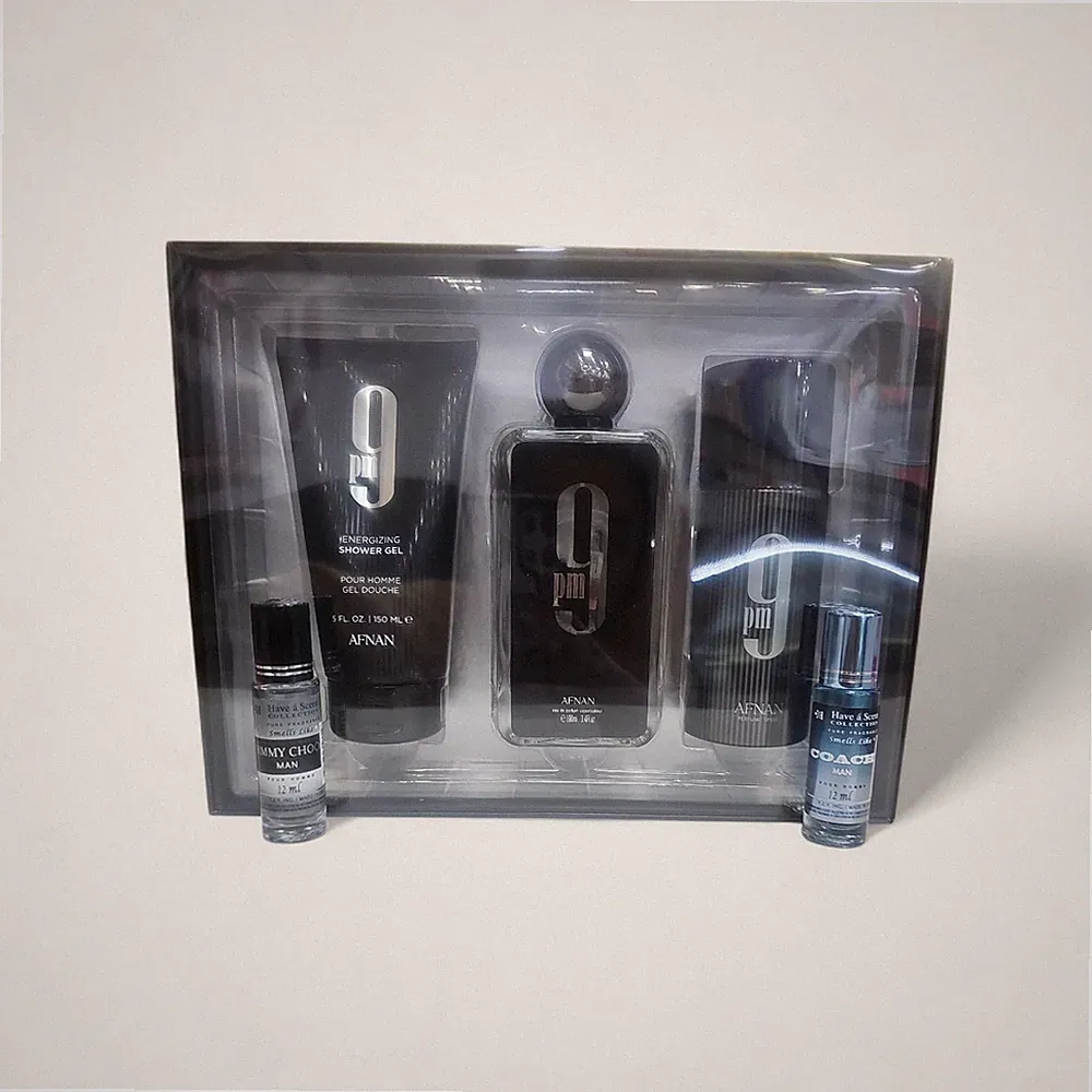 Afnan 9PM Gift Set 3.4oz EDP + Deo + Shower Gel + Bonus Minis Men Fragrance