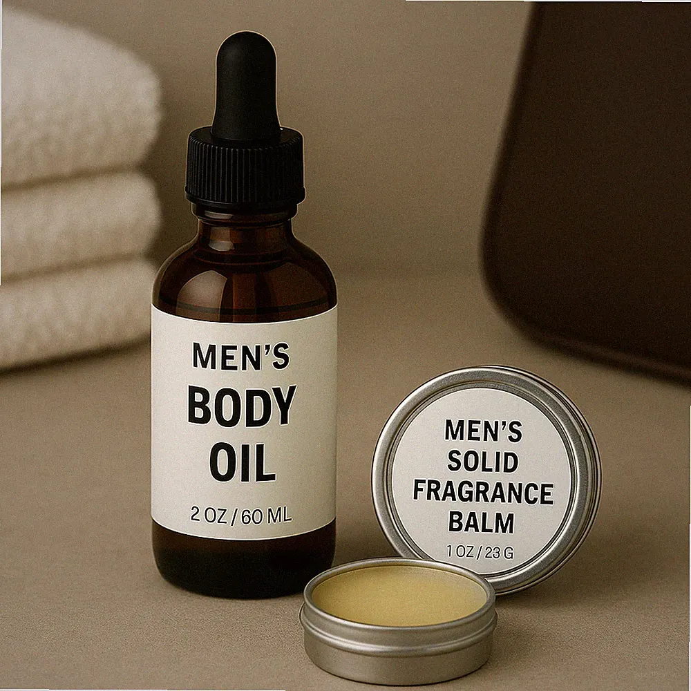 After-Shower Body Oil & Solid Cologne Men Bundle Set, Body Moisturizer For Men's