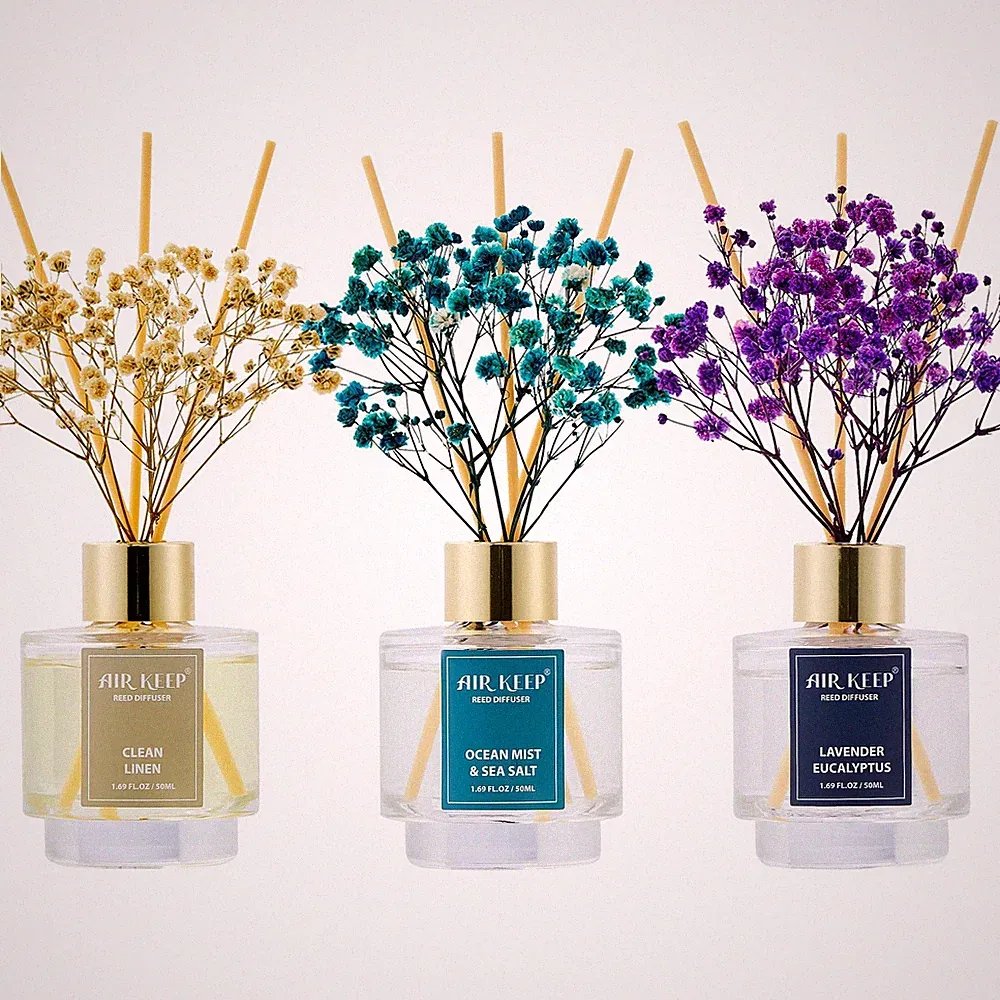 Airkeep Reed Diffuser Set of 3,Clean Linen Ocean 1.69 Ounce*3 Pack, Green