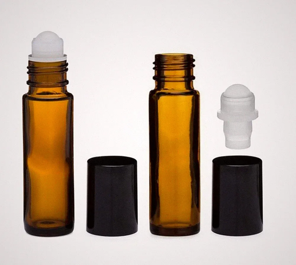 Amber 10 ml 1/3 oz Glass Roll-on Bottles Aromatherapy Oil roller ball Bottles