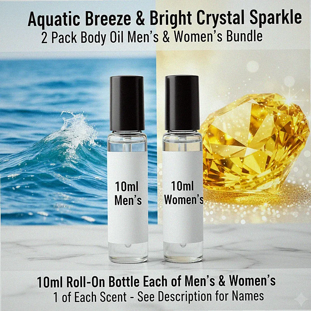 Aquatic Breeze Bright Crystal Sparkle 2 Pack 10ML RollOn Perfume Body Oil Bundle