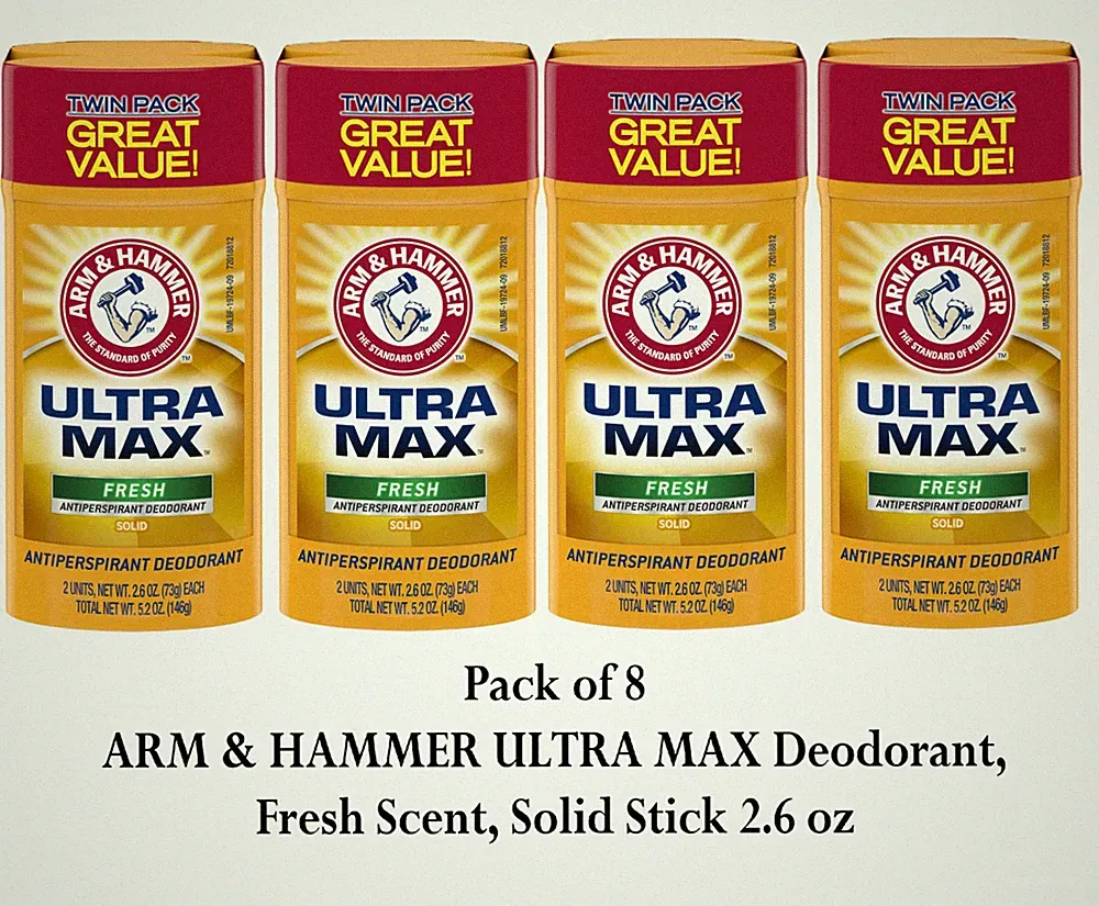 ARM & HAMMER ULTRA MAX Deodorant, Fresh Scent, Solid Stick, 2.6 Oz ( 8 Count)