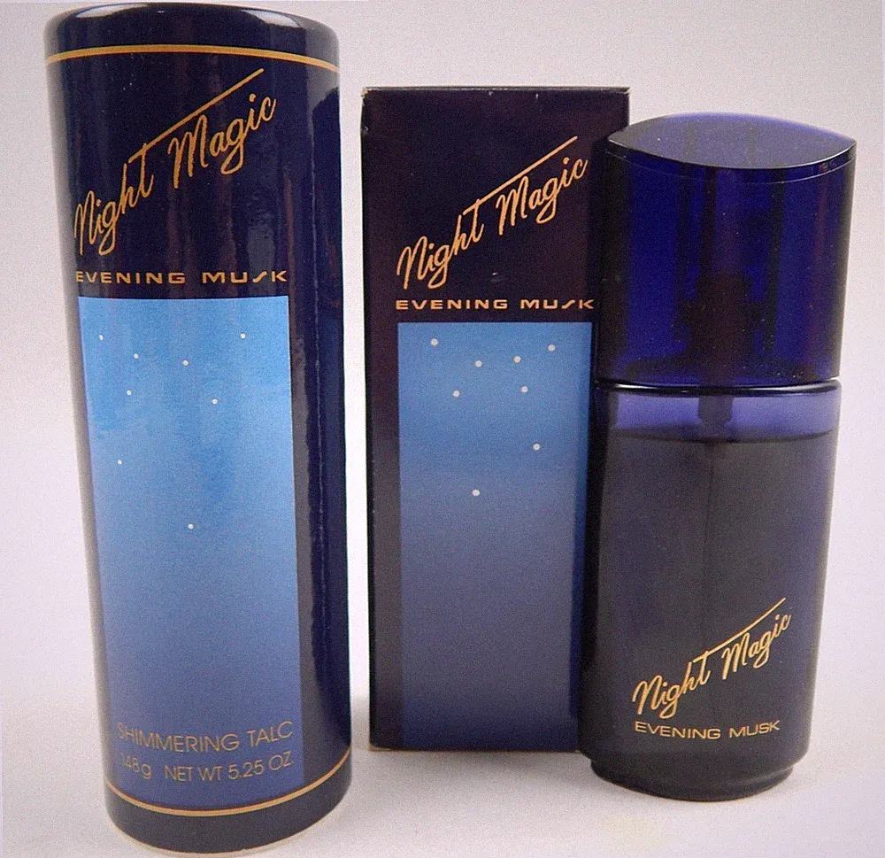 Avon NIGHT MAGIC EVENING MUSK 1987 Cologne Perfume 1.5oz & 1990 5.25oz Powder