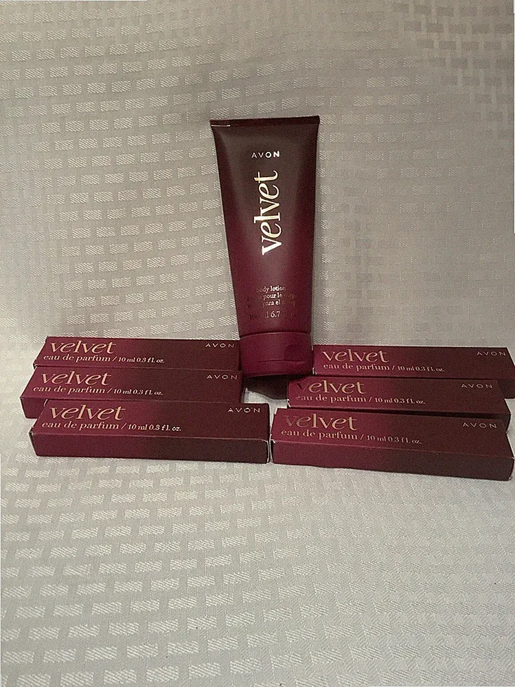 AVON VELVET Eau de Perfume Travel Spray 0.3 fl. oz. Lot of 6 +1 Body Lotion 6.7