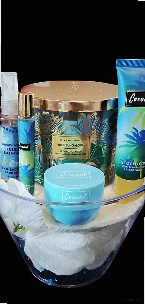 Bath & Body Works Blue Bungalow Coconut Gift Basket Set Lotion Candle Spray