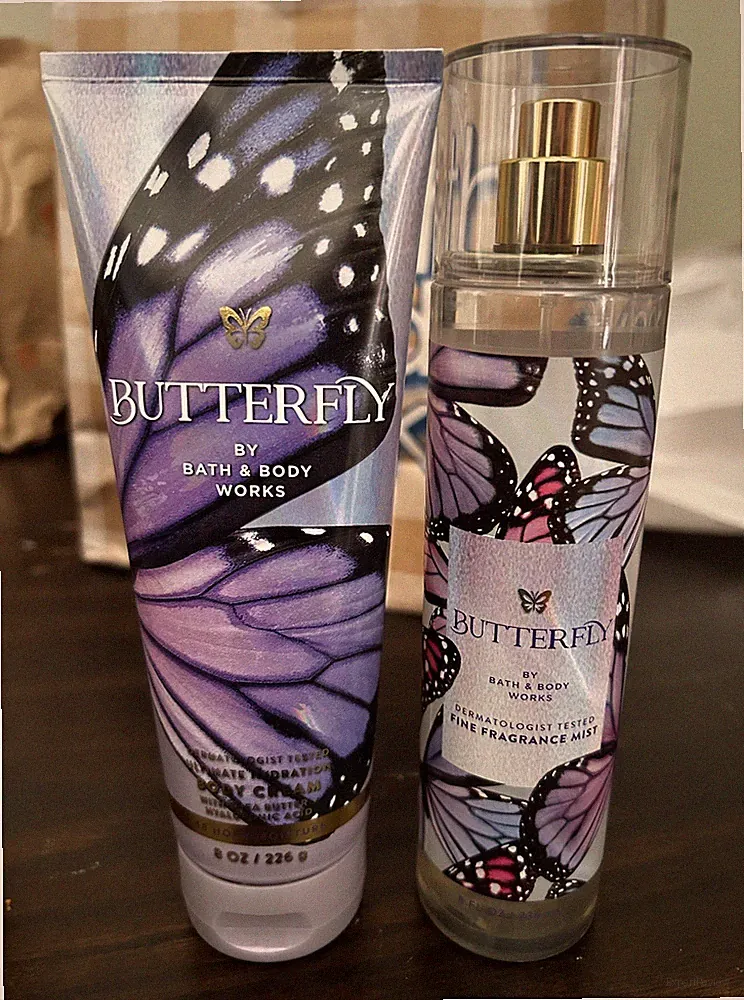 Bath & Body Works Butterfly Body Cream 8 oz & Fine Fragrance Mist 8 fl oz Set