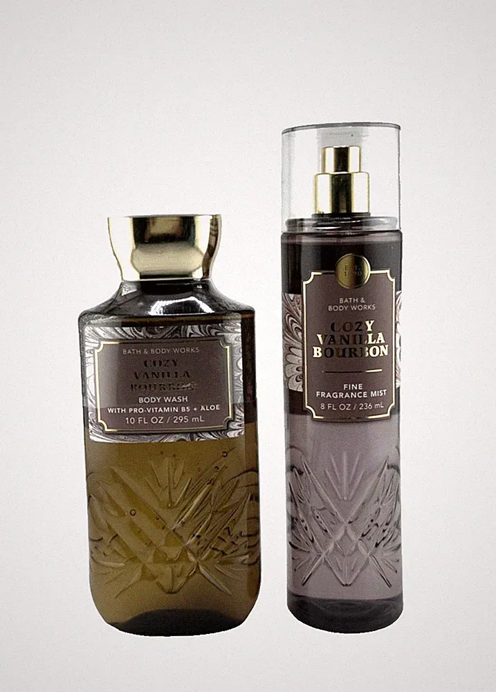 Bath & Body Works Cozy Vanilla Bourbon Body Wash & Fine Fragrance Mist -Lot of 2