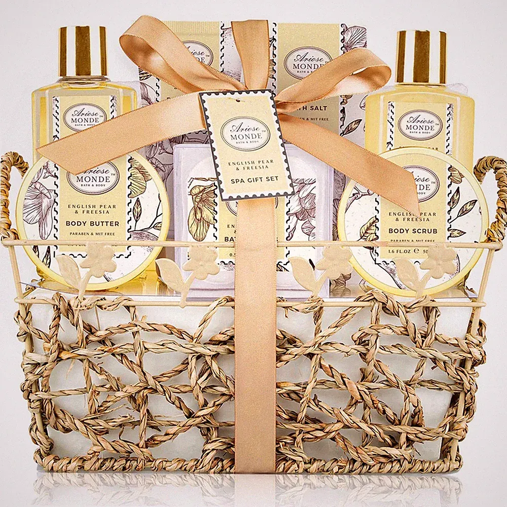 Bath & Shower Spa Gift Basket Set, with English Pear & Freesia Fragrance Bath...