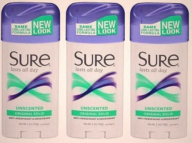 BL Sure Deodorant 2.7oz Original Solid Unscented X 3 Counts