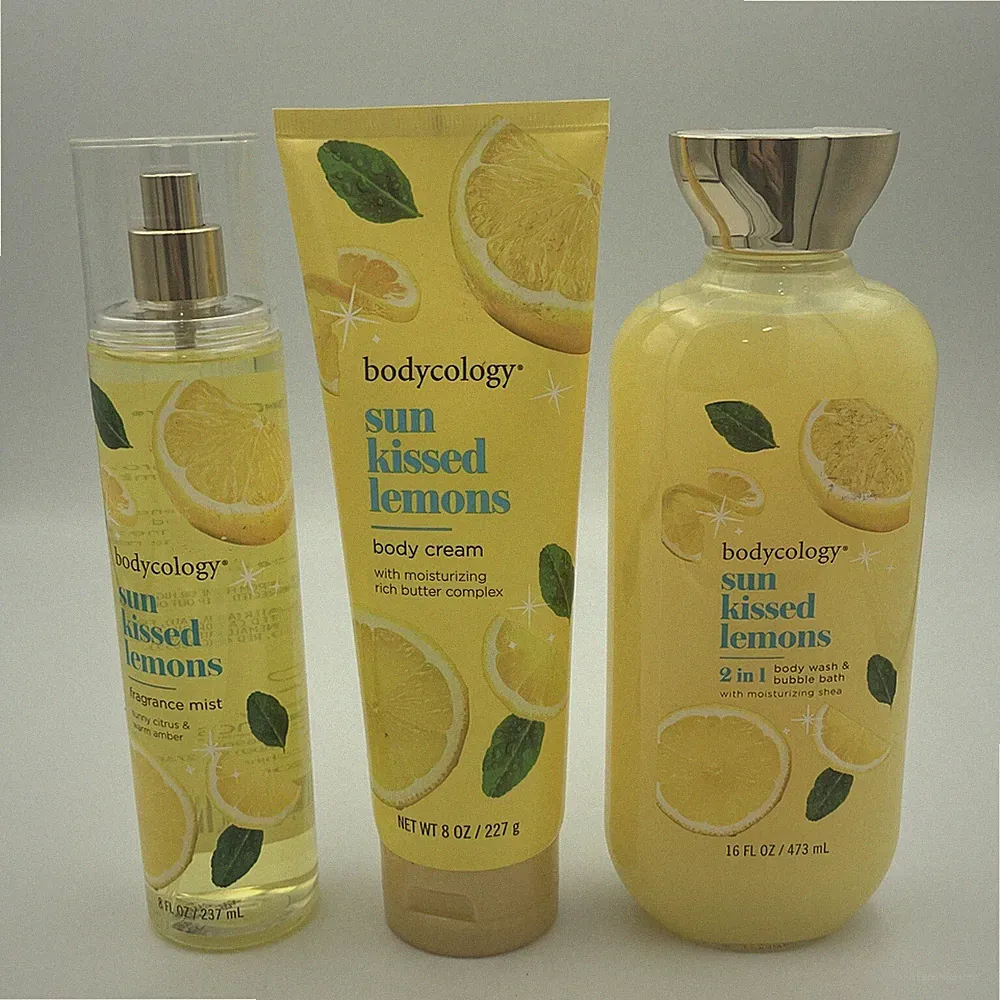 Bodycology Sun Kissed Lemon Gift Set FRAGRANCE MIST 8oz CREAM 8oz BODY WASH 16oz