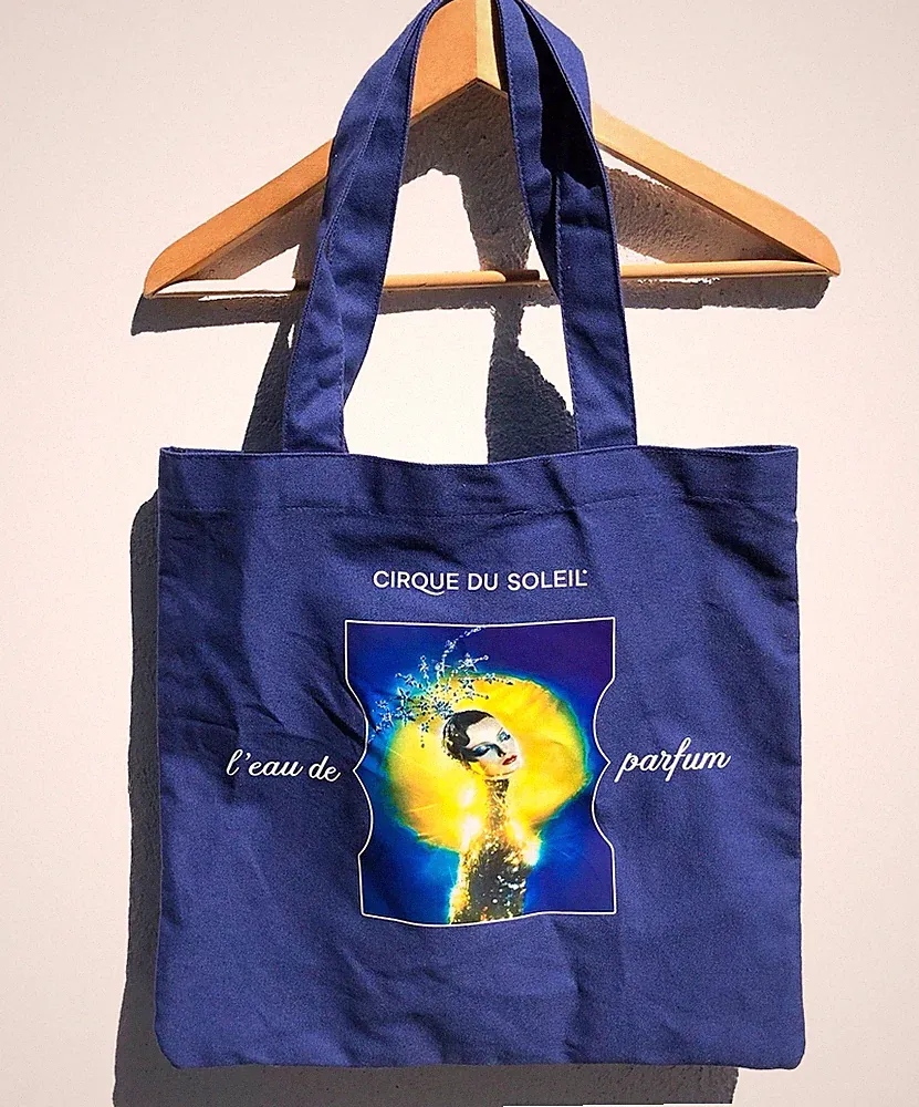 Cirque Du Soleil Blue Canvas Tote Bag 17” Cotton Reusable L’eau de Parfum New