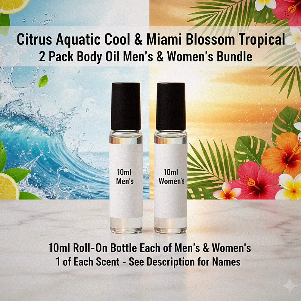 Citrus Aquatic Cool & Miami Blossom 2 Pack 10ML RollOn Perfume Body Oil Bundle