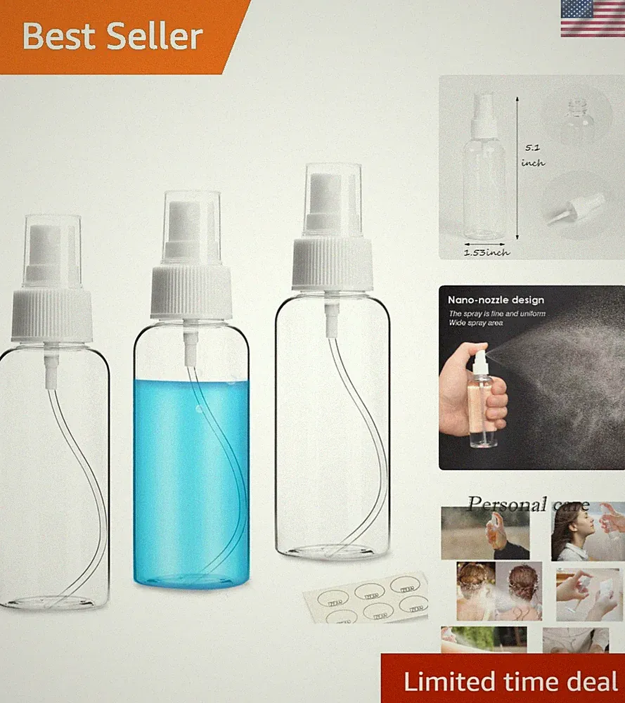 Clear 2.7oz Fine Mist Sprayer Set - 3 Pack Travel-Ready Leak Proof Bottles