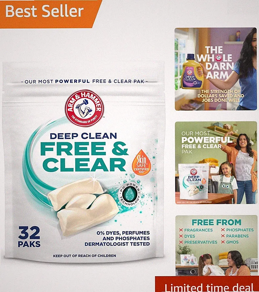 Concentrated Power Paks – Dye-Free & Perfume-Free Laundry Detergent (32 pcs)