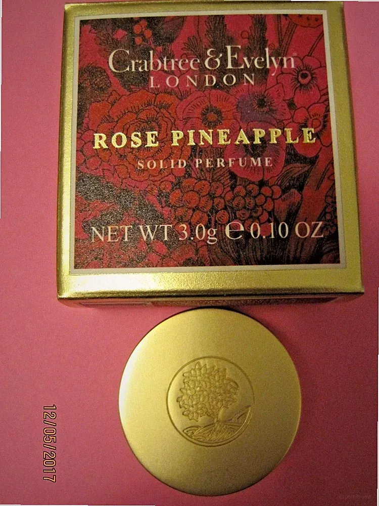 CRABTREE & EVELYN ROSE PINEAPPLE SOLID PERFUME in METAL COMPACT~~NEW in BOX