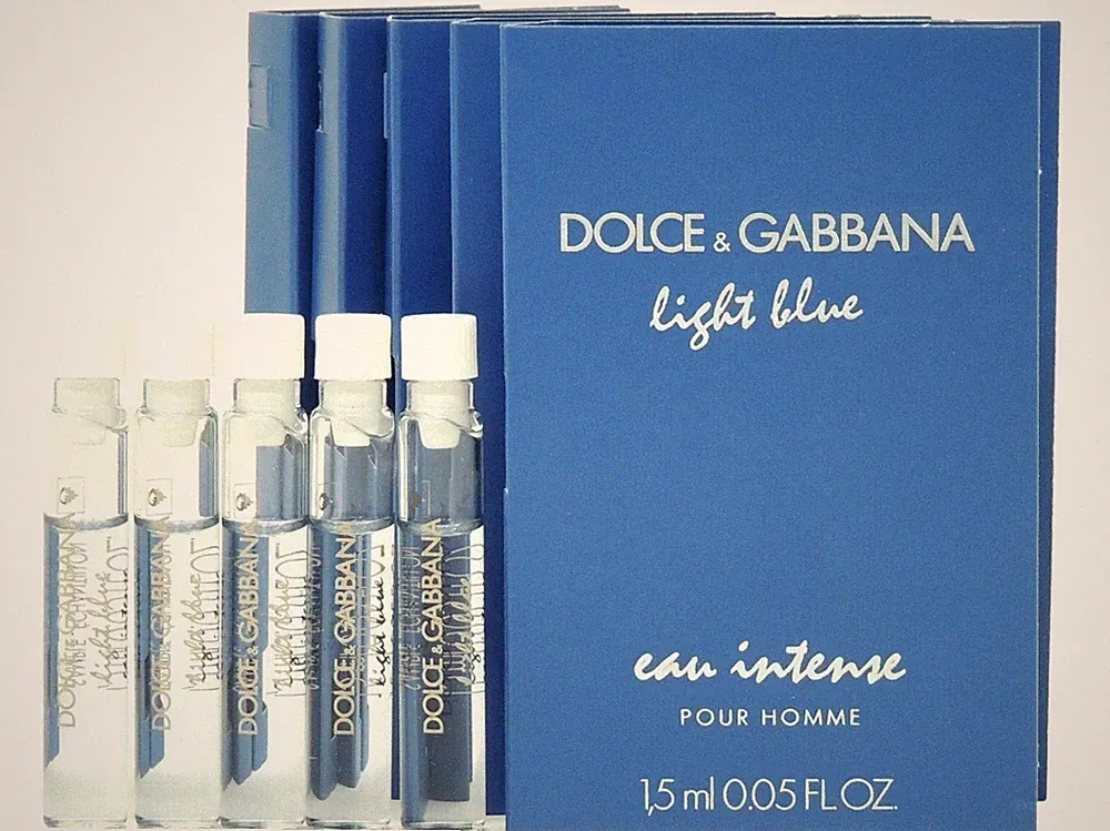 D&G DOLCE & GABBANA LIGHT BLUE EAU INTENSE MEN 1.5ml .05oz x 5 COLOGNE SAMPLES