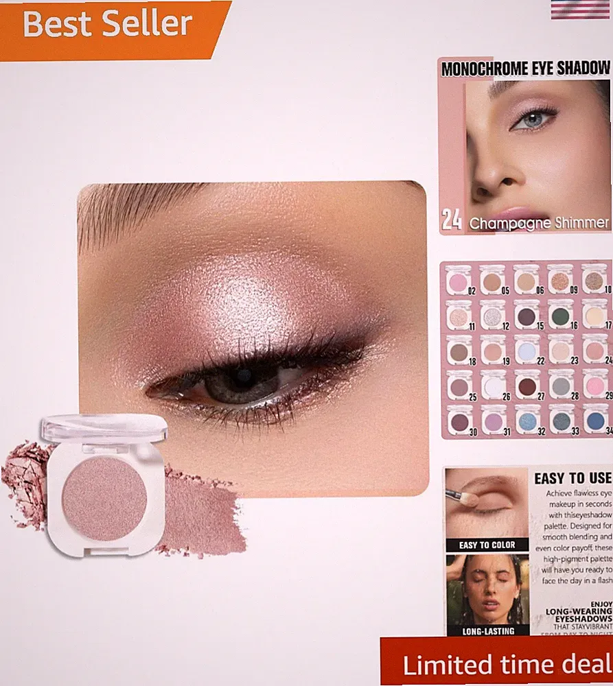 Dual Finish Dusty Pink Champagne Shimmer Eyeshadow - Matte & Shimmer Options