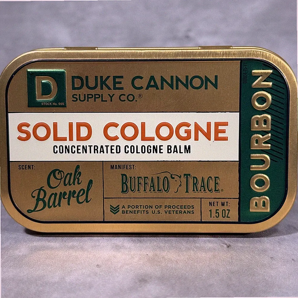 Duke Cannon Solid Cologne – Bourbon Scent, Oak Barrel Balm, 1.5oz Travel Tin