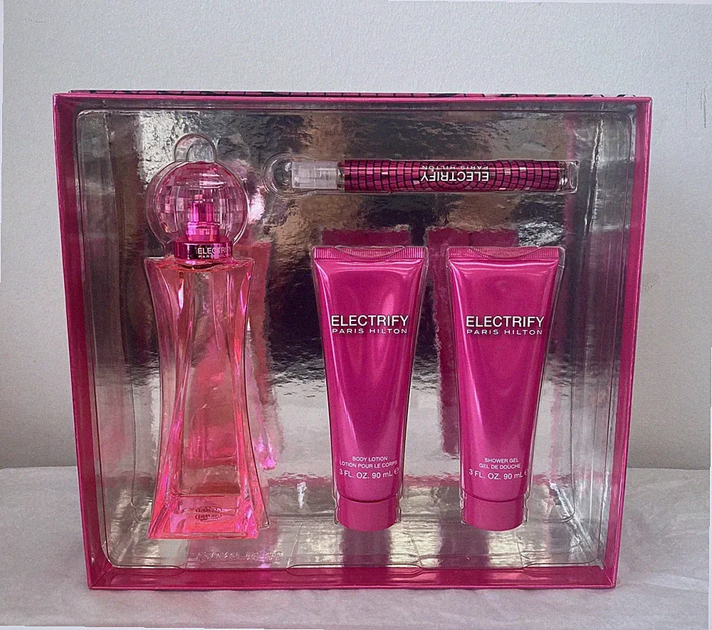 ELECTRIFY by Paris Hilton |Women's 4 Pc Gift Set: 3.4+0.34 Oz EDP+3 Oz B.Lot+S.G