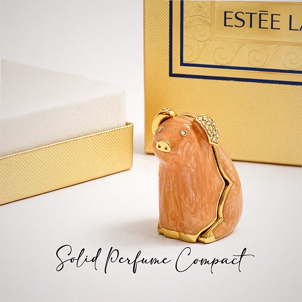 Estee Lauder 1996 Beautiful Pig Heaven Solid Perfume Compact NIB Mint Full Box