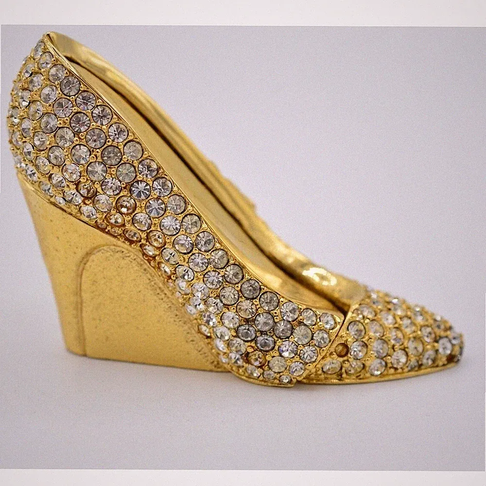 Estee Lauder EMPTY Compact Solid Perfume Enamel Gold Rhinestone Crystal Heel