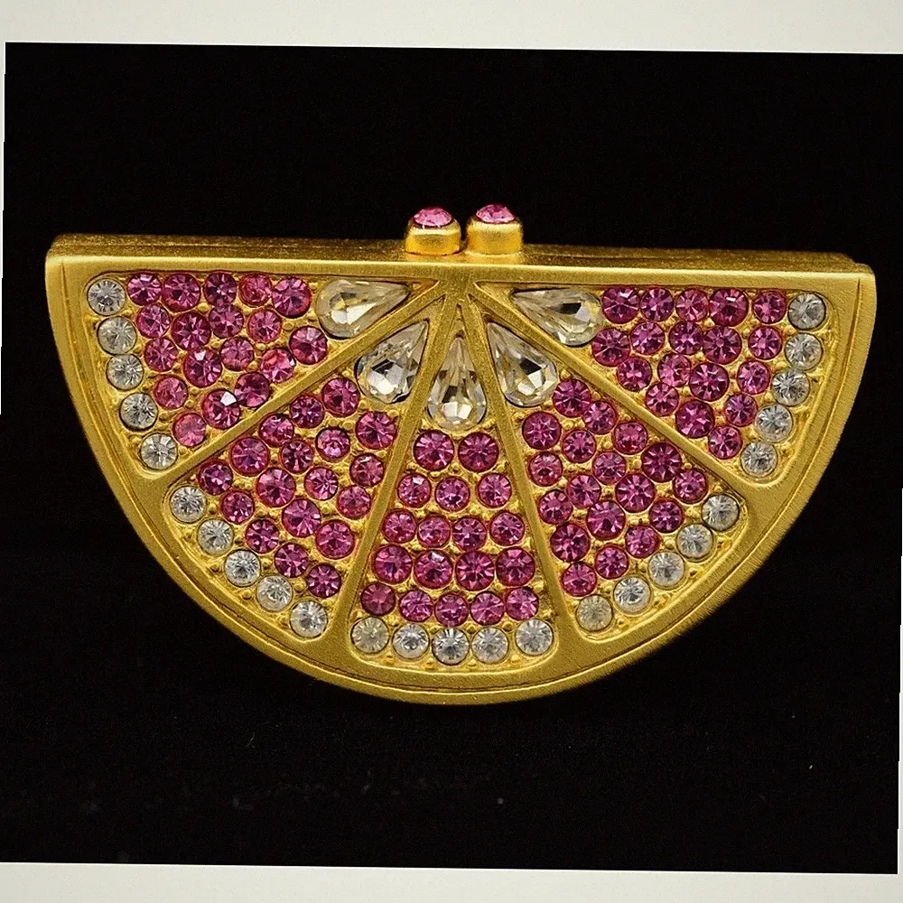 Estee Lauder EMPTY Compact Solid Perfume Rhinestone Crystal Grapefruit Slice
