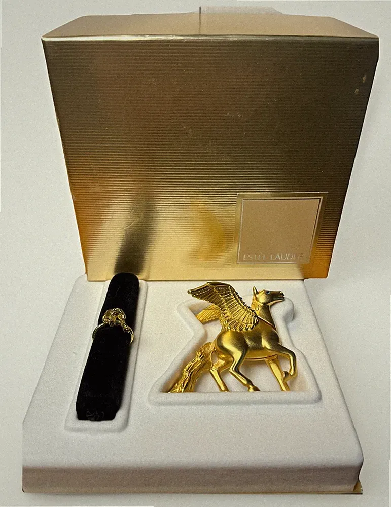 Estee Lauder Solid Perfume Compact Intuition Jeweled Pegasus ‘02 NEW Collectible