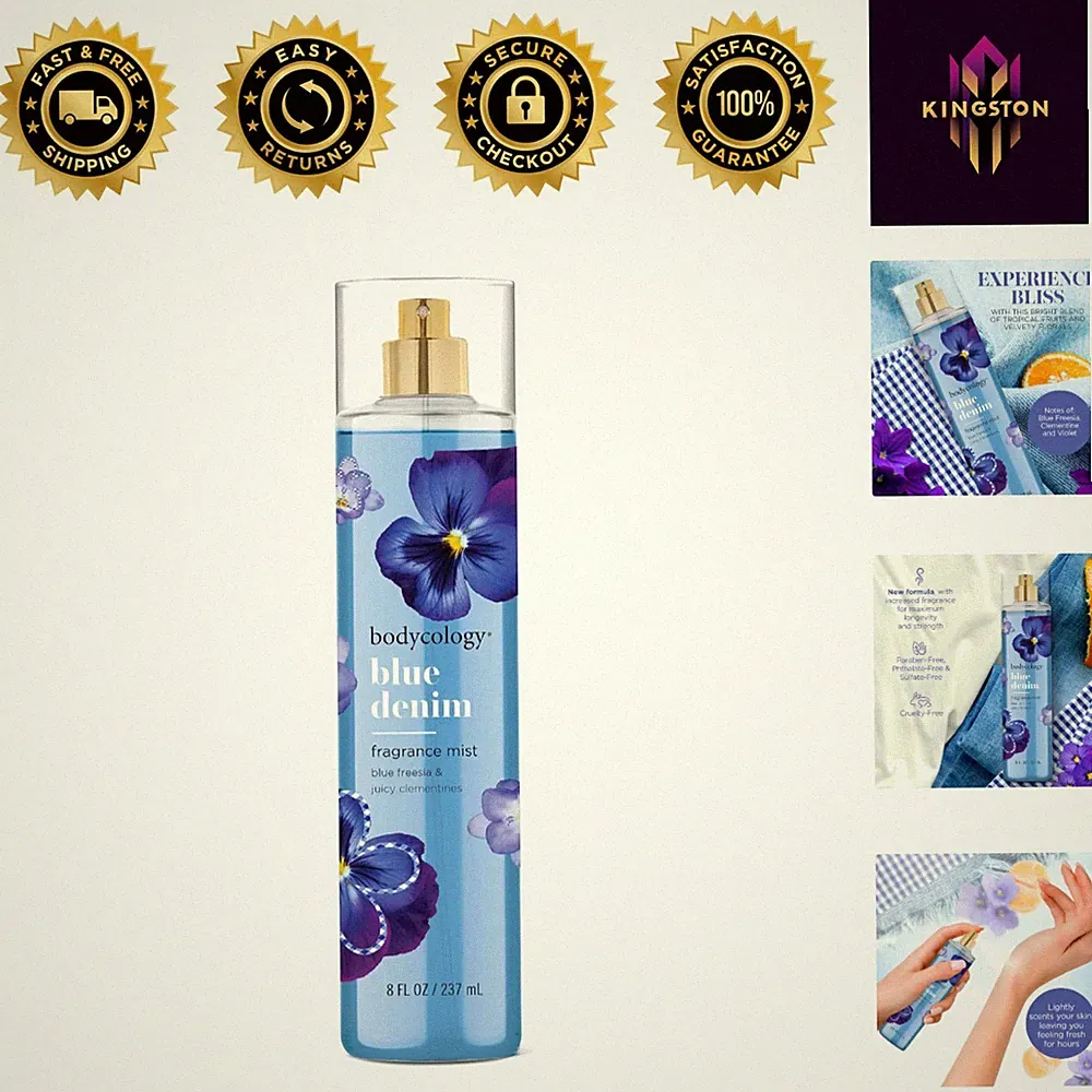 Exquisite Blue Denim Body Mist – 8 Fl Oz of Long-Lasting Floral Fragrance