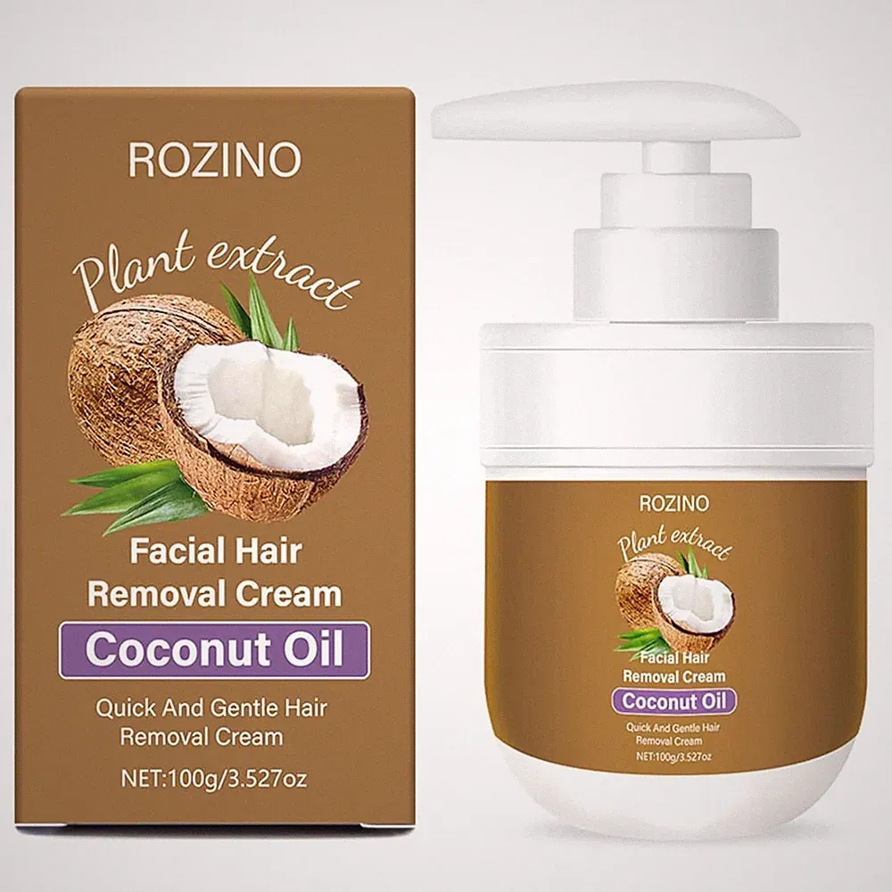 Facial Hair Removal Cream Coconut Oil Based Gentle Body Hair Remover 3.52 Fl Oz